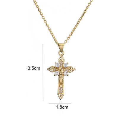Gold Cross Pendant Necklace with Cubic Zirconia