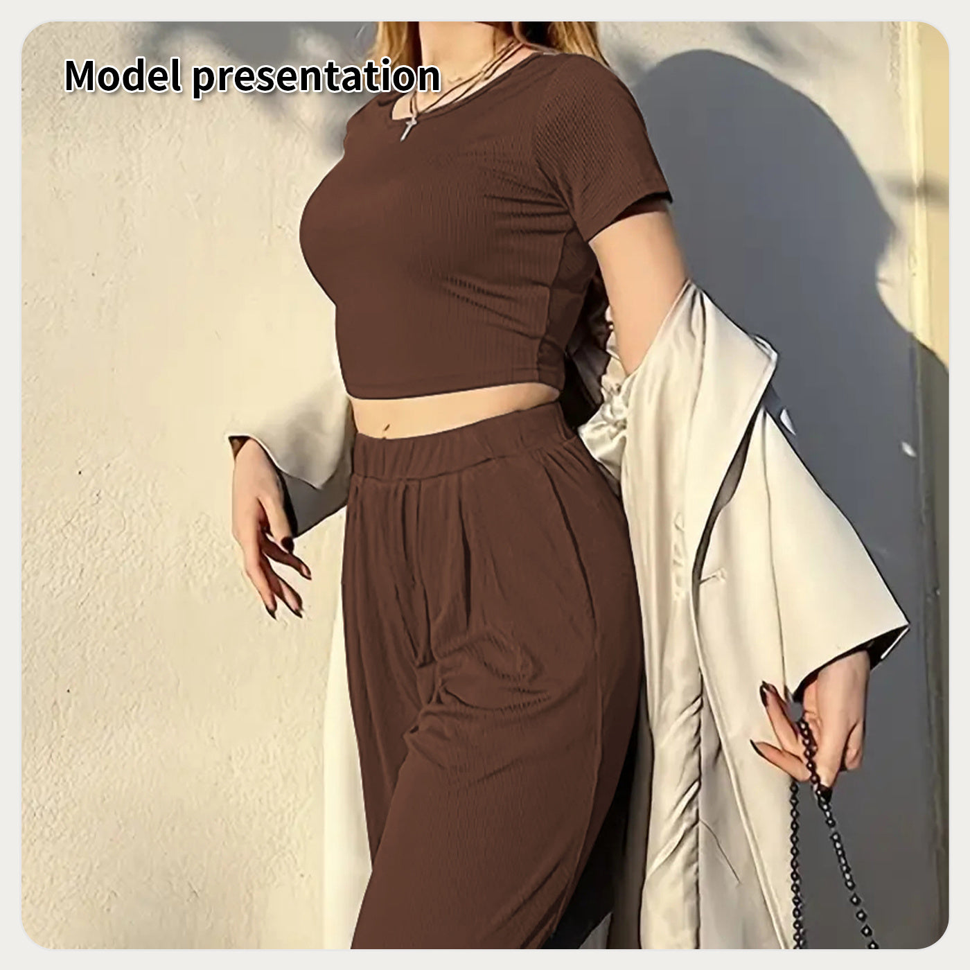 Women’s Minimalist Two-Piece Set – Solid Color Top & Pants