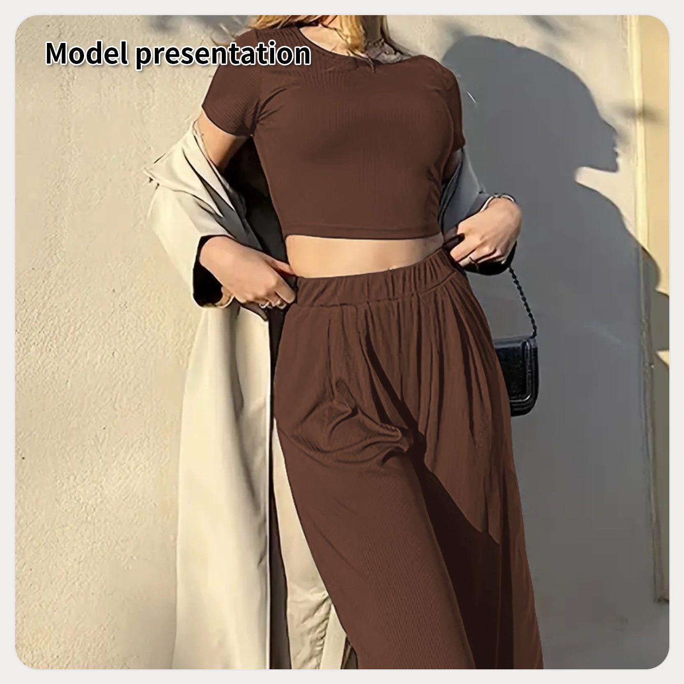 Women’s Minimalist Two-Piece Set – Solid Color Top & Pants
