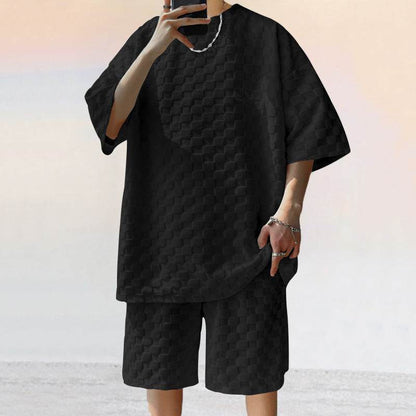 Jacquard Plaid Loose Straight Casual Shorts Suit - Holy Mango Store