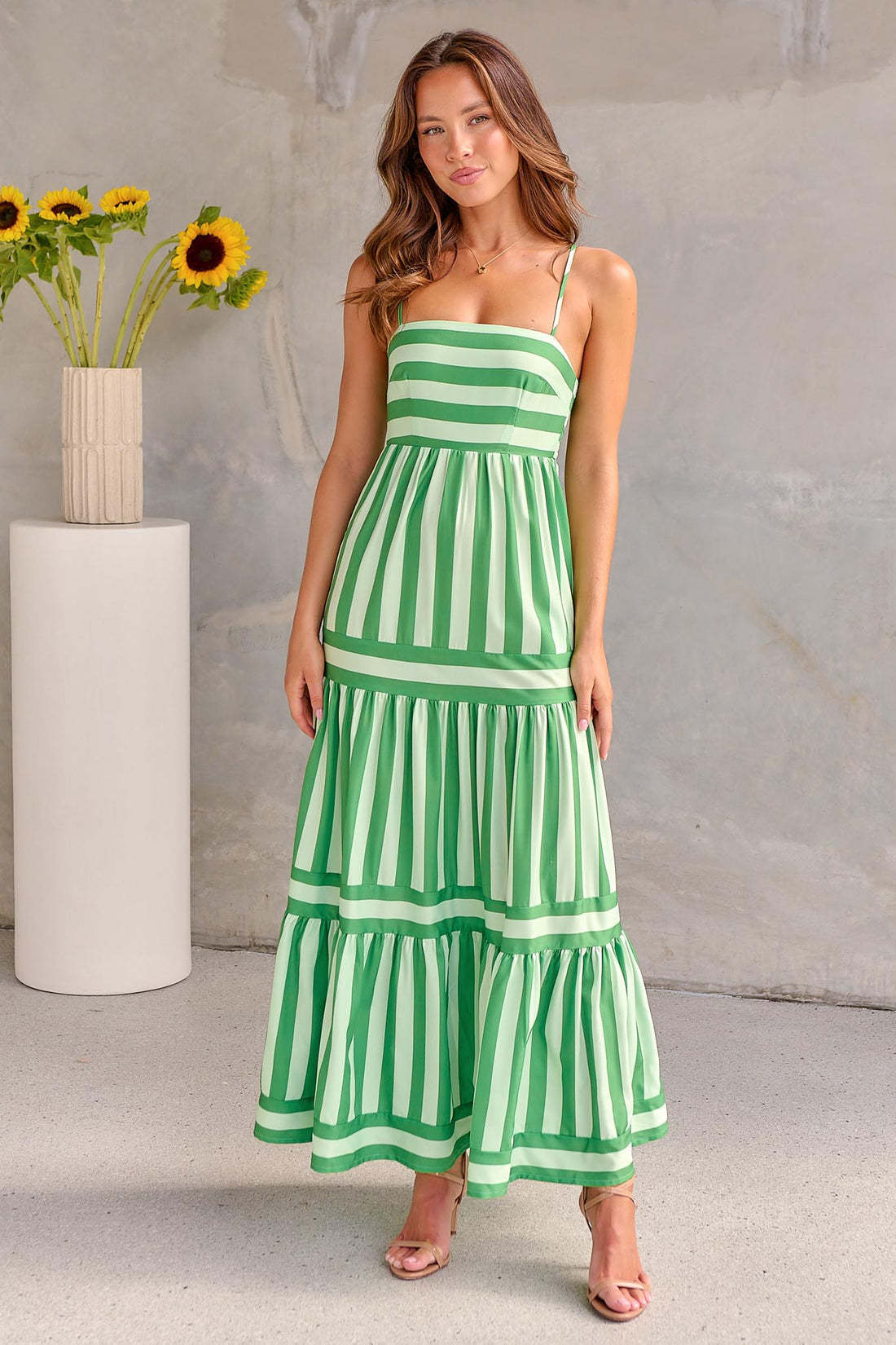Striped Suspender Maxi Dress with Pockets