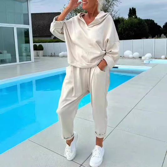 Women’s Solid Color Hooded Sweatshirt Set