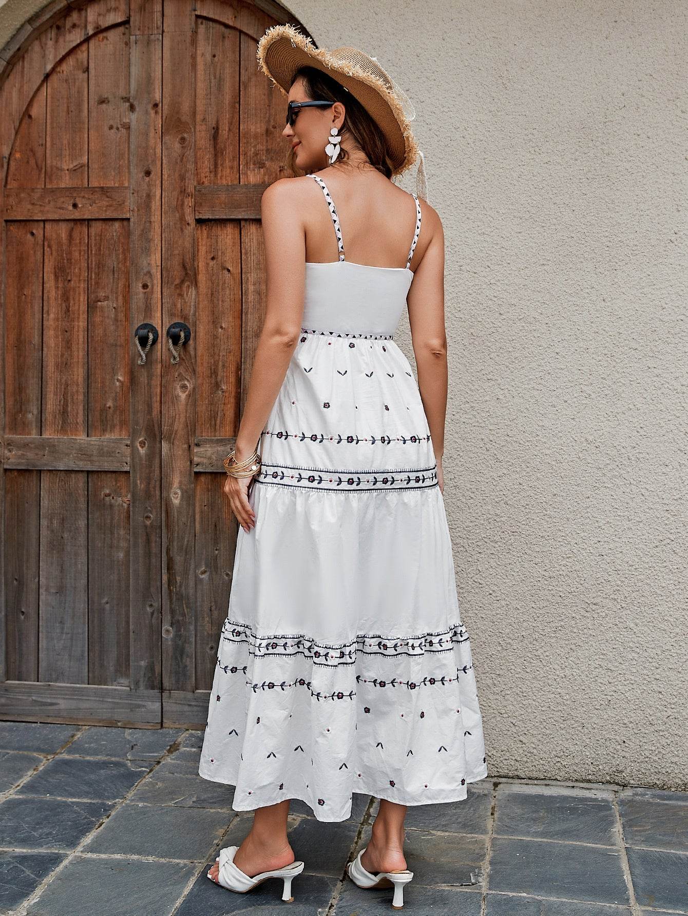 Bohemian Summer Dress For Women - Cotton Maxi Dress With Embroidery, Lightweight, Breathable Fabric, And Stretch Waistband For Beach Vacation - Holy Mango Store