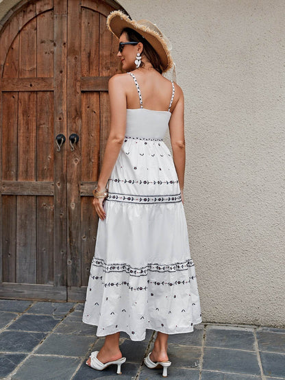 Bohemian Summer Dress For Women - Cotton Maxi Dress With Embroidery, Lightweight, Breathable Fabric, And Stretch Waistband For Beach Vacation - Holy Mango Store