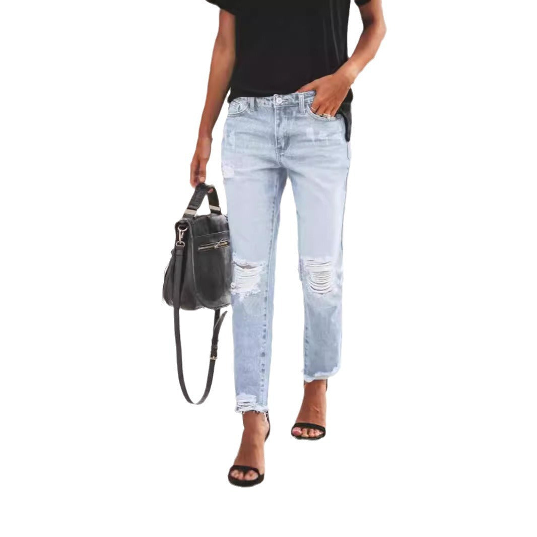Women’s Retro Ripped Straight-Leg Jeans