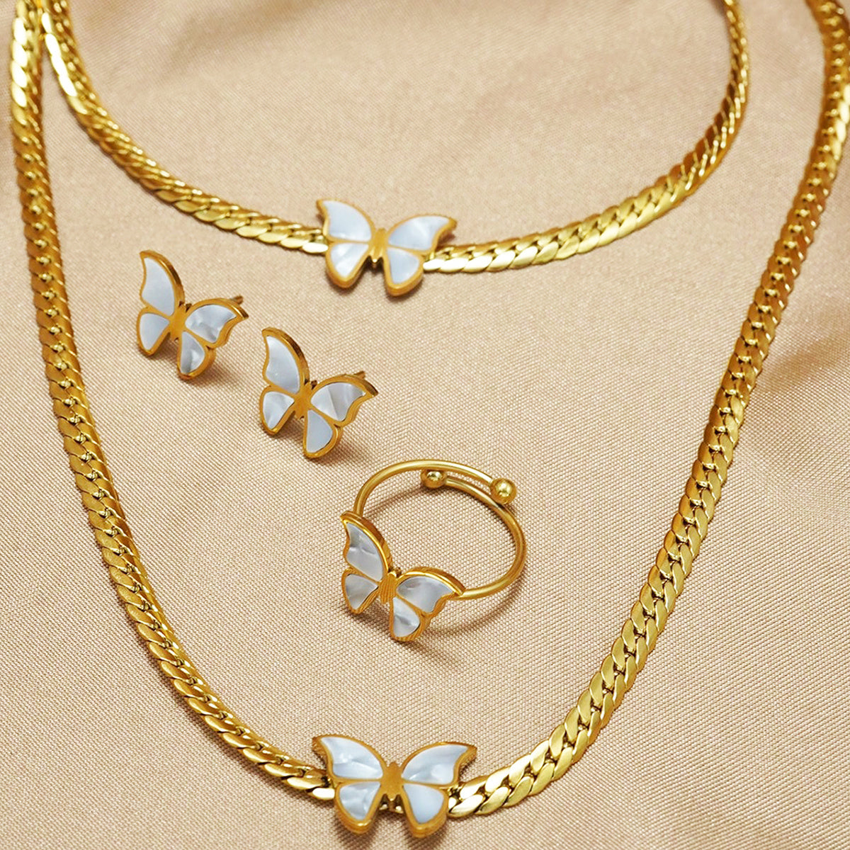 18K Gold Butterfly Jewelry Set – Elegant 4PC Gift for Her
