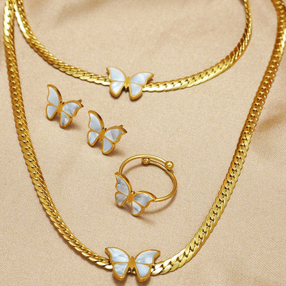 18K Gold Butterfly Jewelry Set – Elegant 4PC Gift for Her