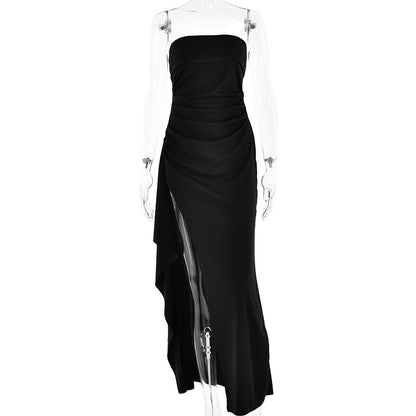 Strapless Split Pleated Maxi Dress