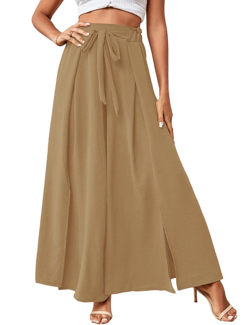Khaki Flow Maxi Skirt – Minimalist Solid Color Style