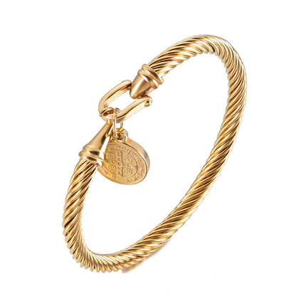 Stainless Steel Scripture & Cross Bangle Bracelet