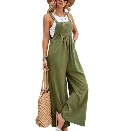 Women's Solid Color Casual Suspender Trousers - Holy Mango Store