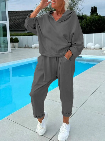 Women’s Solid Color Hooded Sweatshirt Set