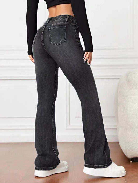 Denim High Waist Loose And Slimming Bootcut Trousers - Holy Mango Store