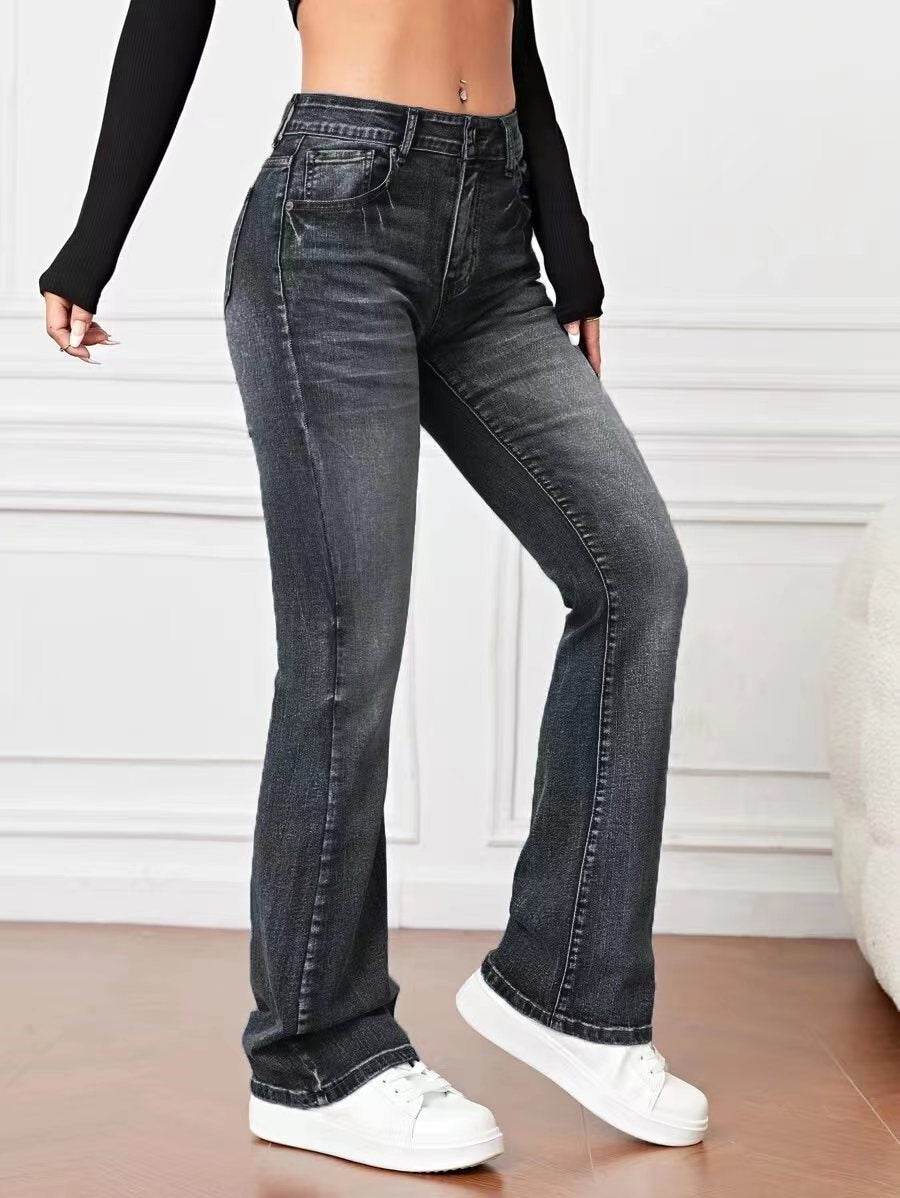 Denim High Waist Loose And Slimming Bootcut Trousers - Holy Mango Store