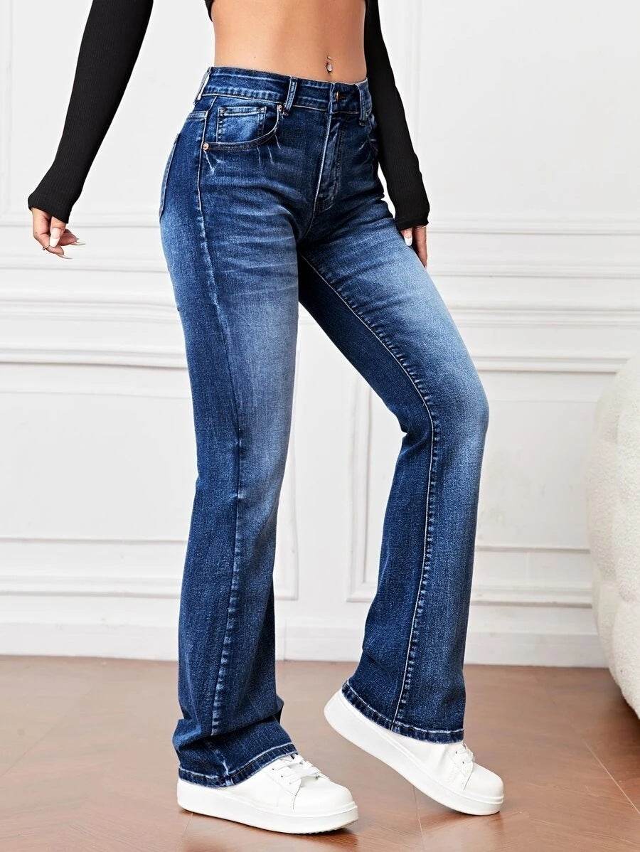Denim High Waist Loose And Slimming Bootcut Trousers - Holy Mango Store