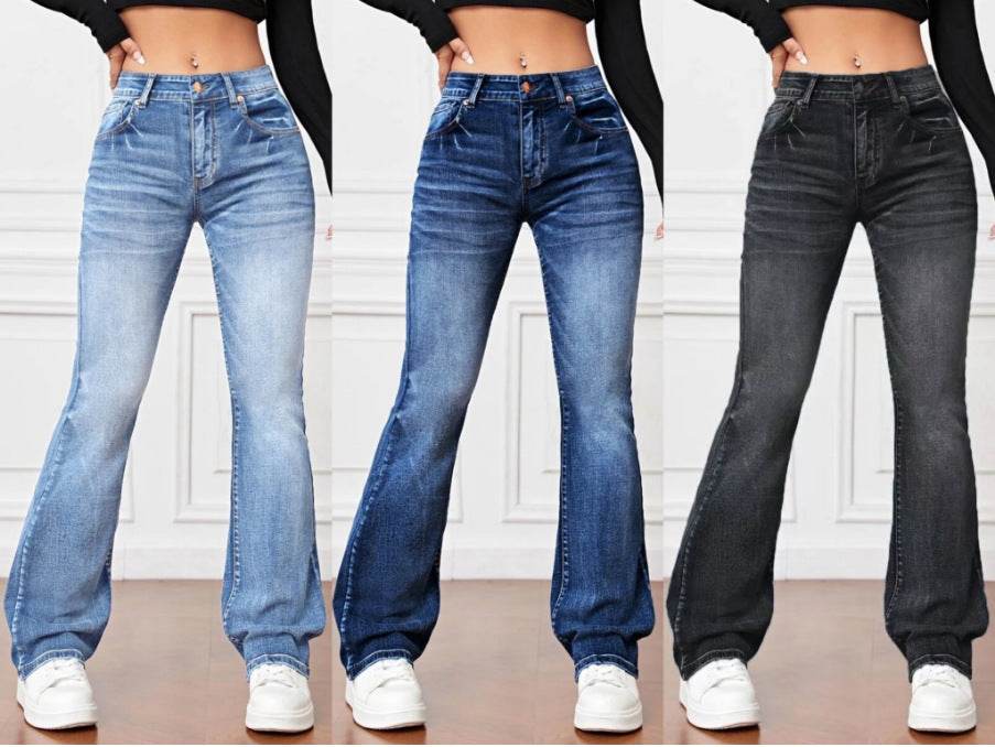 Denim High Waist Loose And Slimming Bootcut Trousers - Holy Mango Store