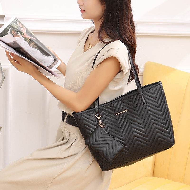 Women's Fashionable Wave Pattern Diamond Plaid Embroidered Shoulder Bag - Holy Mango Store