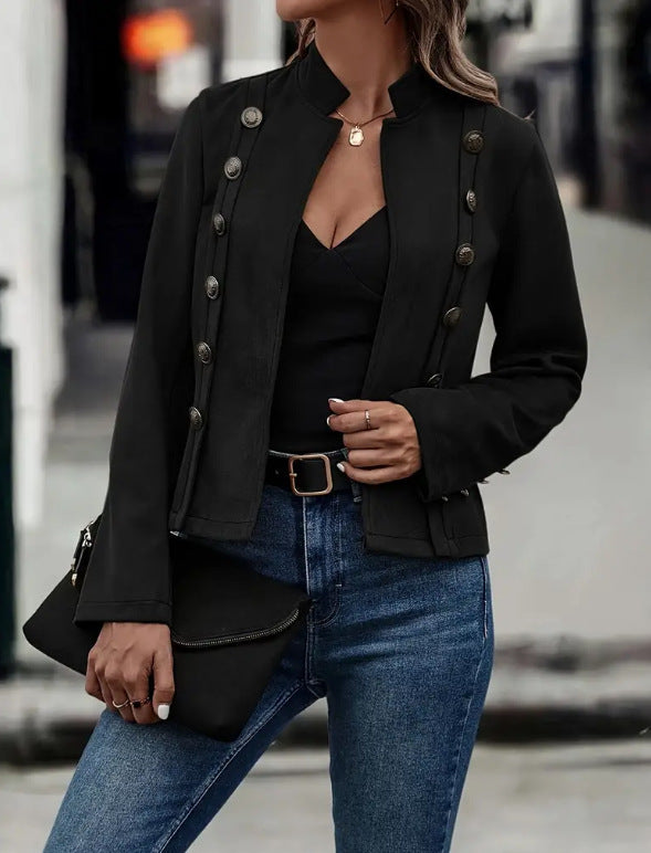 Women’s Retro Velvet Blazer – Double-Breasted Suede Jacket