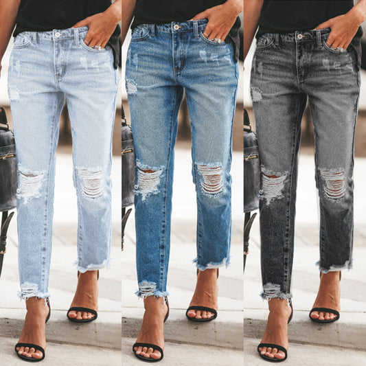Women’s Retro Ripped Straight-Leg Jeans
