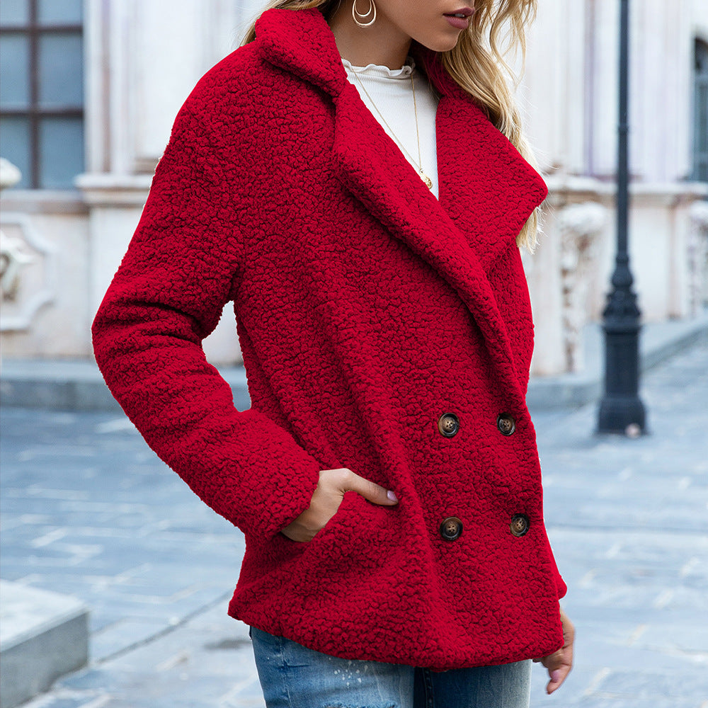 Fluffy Lapel Button Coat – Cozy Winter Outwear for Women