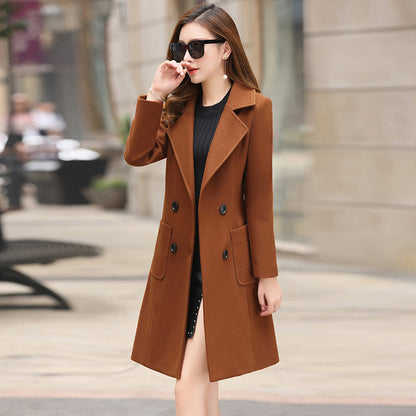 Vintage Tweed Double-Breasted Coat – Mid-Length Windbreaker