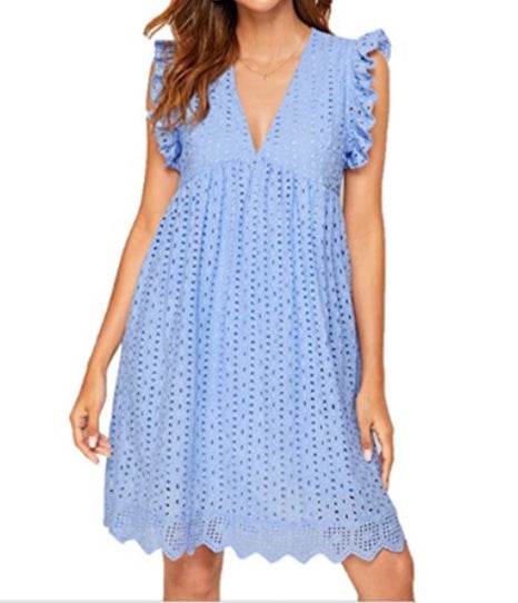 Lace Dresses With Pocket Summer Sleeveless Jacquard Cutout V-Neck Beach Dress - Holy Mango Store