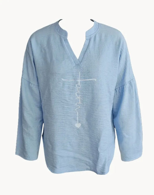 Faith V-Neck Long Sleeve Shirt – Graceful & Light