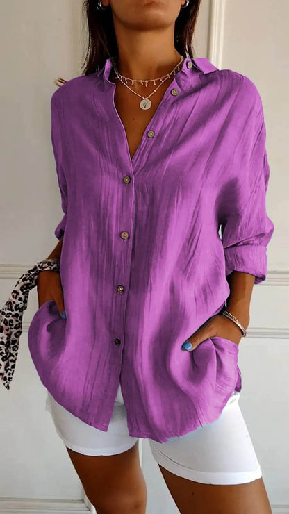 Lapel Long Sleeve Shirt Women's Single-breasted Pleated Shirt - Holy Mango Store