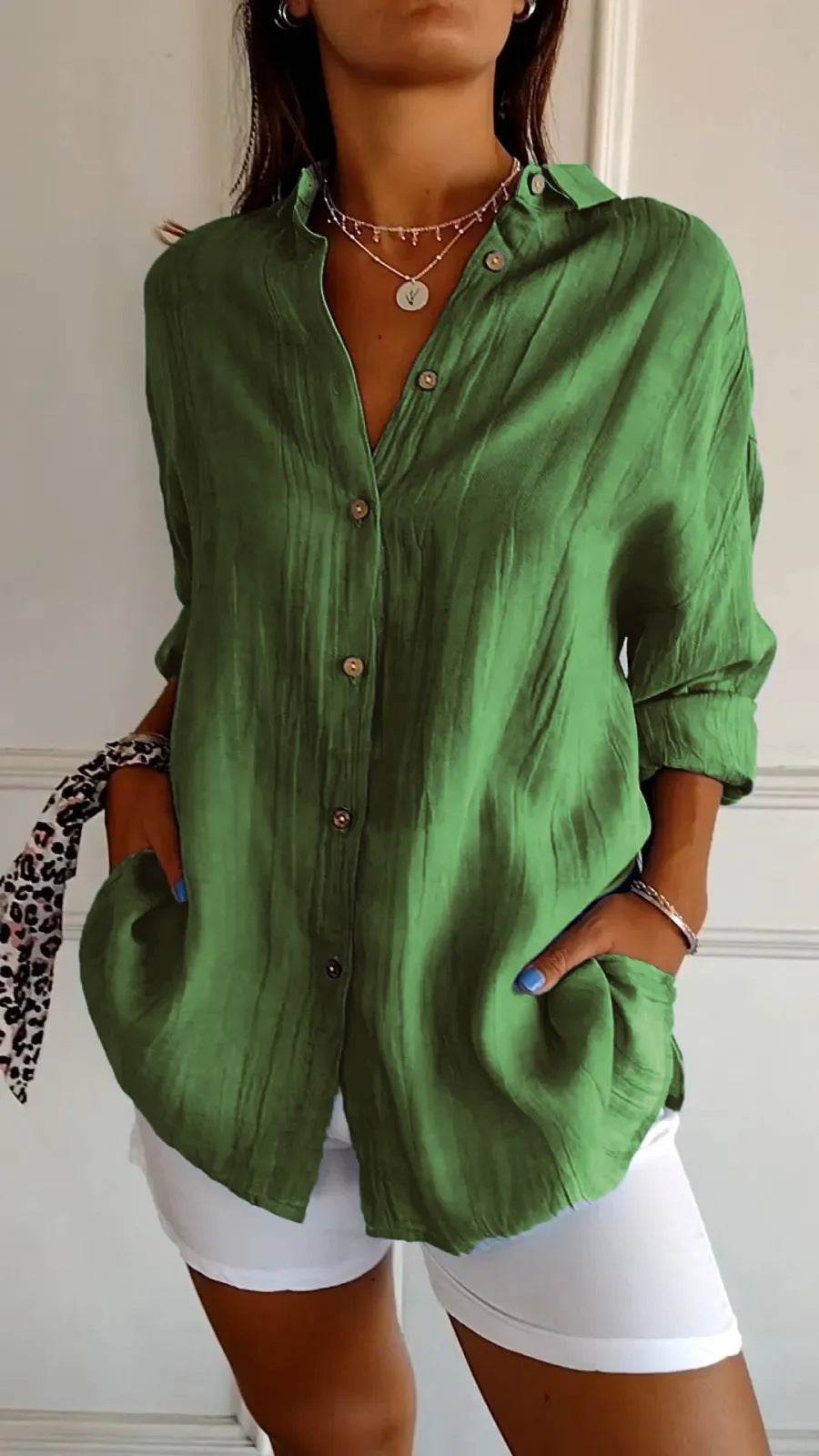 Lapel Long Sleeve Shirt Women's Single-breasted Pleated Shirt - Holy Mango Store