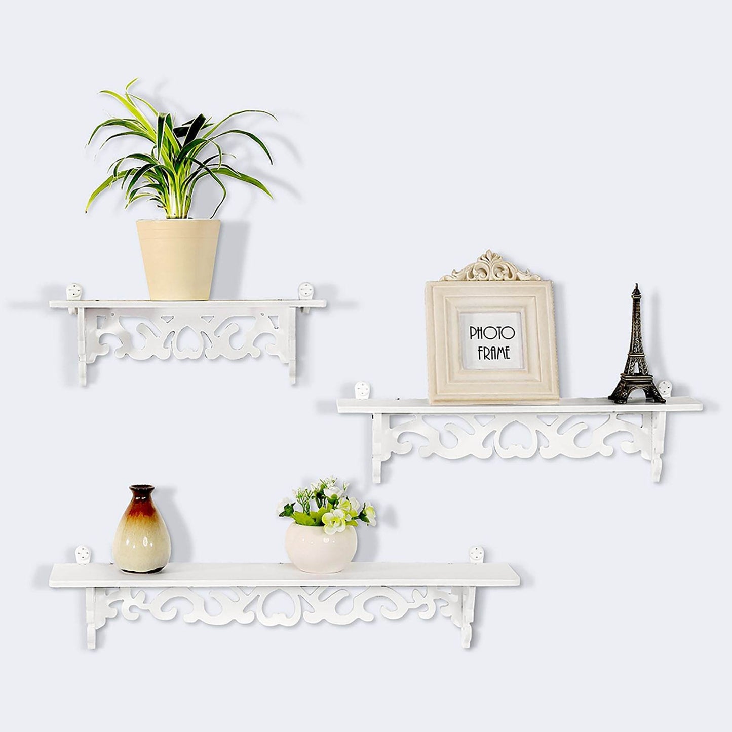 Set of 3 Shabby Floating Wall Shelves Bookshelf Display Wall Shelf Storage Rack - Holy Mango Store
