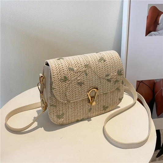 Boho Summer Straw Woven Bag – Floral Design for Casual Chic