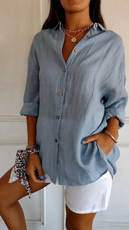 Lapel Long Sleeve Shirt Women's Single-breasted Pleated Shirt - Holy Mango Store