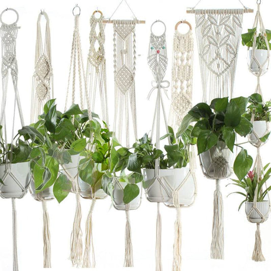 Flower Pot Net Bag Beige Cotton Rope Indoor Plant Hanger Hanging Basket Sling - Holy Mango Store