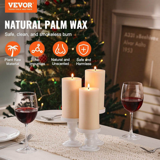 VEVOR 3 Pack Unscented Pillar Candles 65 Hours Long Burning Christmas White - Holy Mango Store