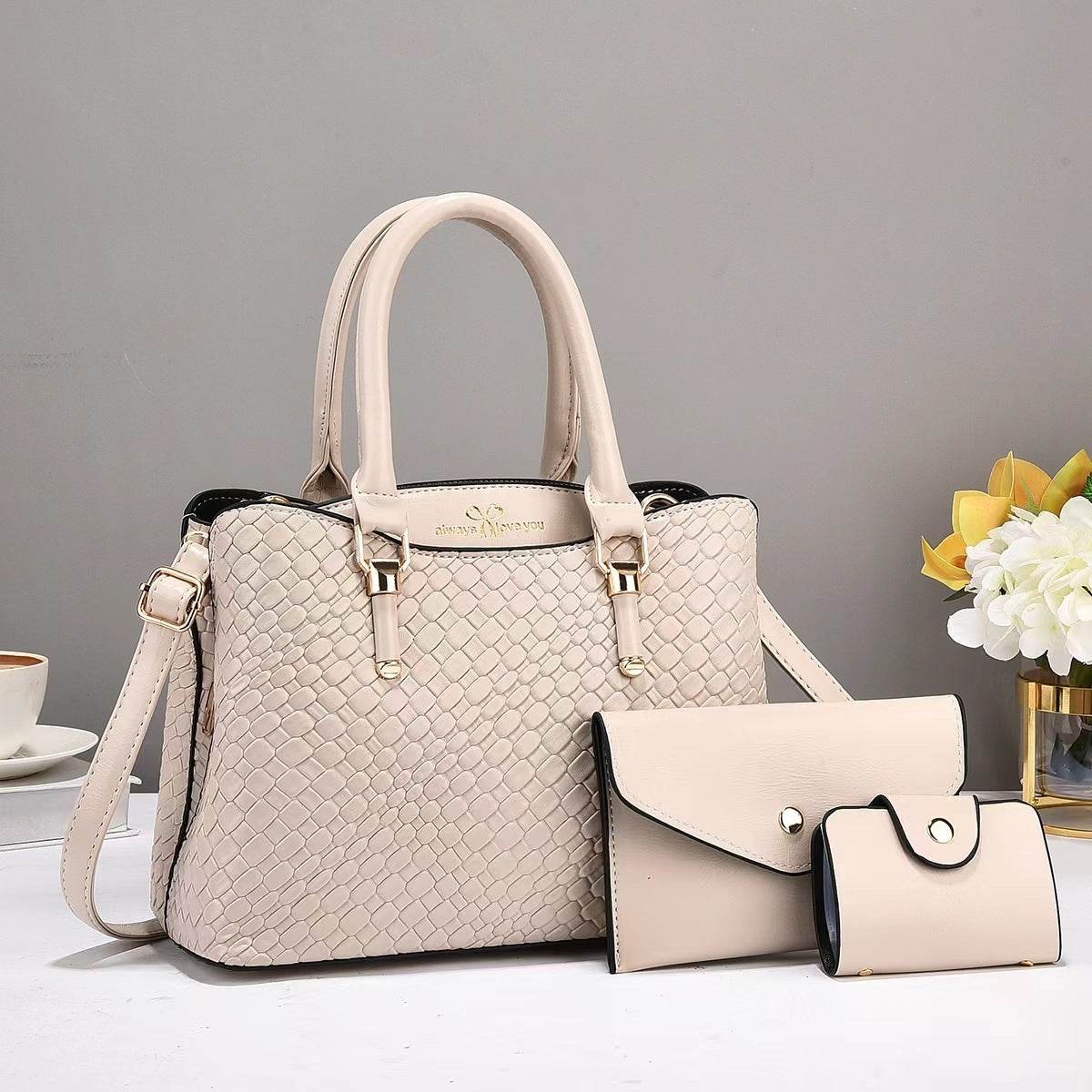Woven Texture Three-piece Set Large Capacity One Shoulder Combination Bags - Holy Mango Store