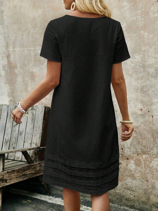Round Neck Short Sleeve Casual Midi Dress