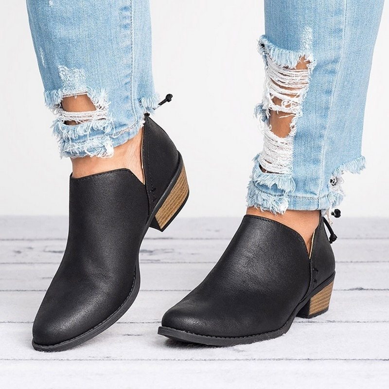 Retro Women’s Ankle Boots – Chunky Heel Fall Fashion Footwear