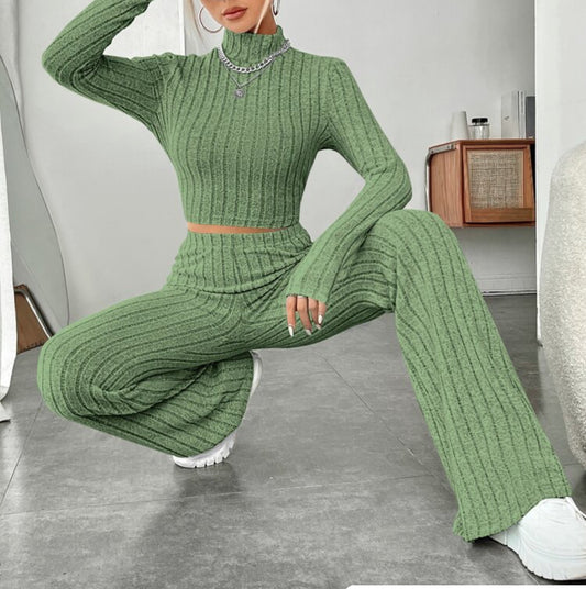 Turtleneck & Wide-Leg Trouser Set – Fresh, Feminine & Cozy Cotton Comfort