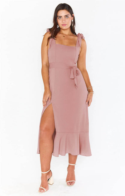 Temperament Suspender Split Dress With Lace-up Design Fashion Summer Ruffled Beach Dresses For Women - Holy Mango Store