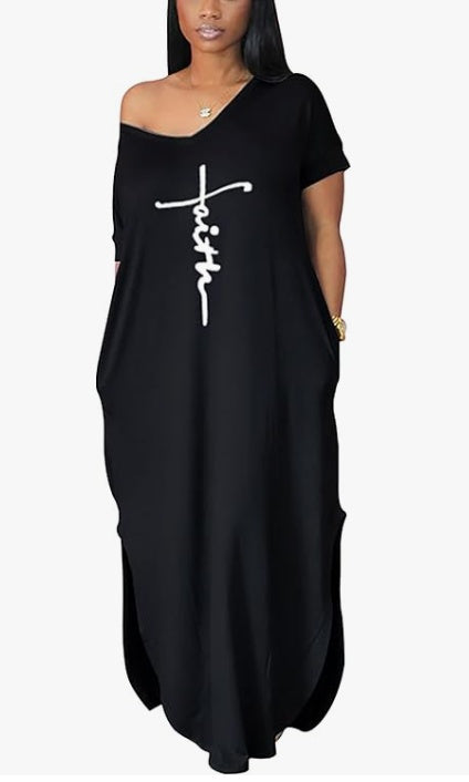 Grace & Boldness Maxi Dress – Letter Print Casual Style