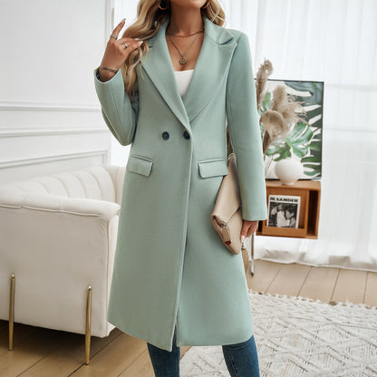 Women’s Long Turn-Down Collar Coat – Elegant Commuter Style