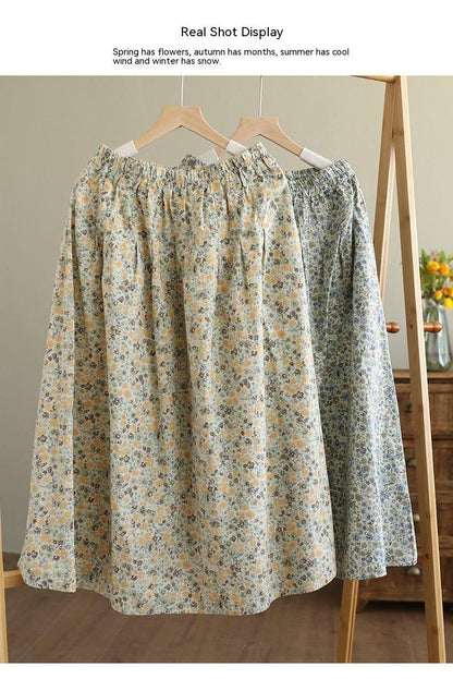 Women’s Floral Cotton Midi Skirt – Artistic Print A-Line