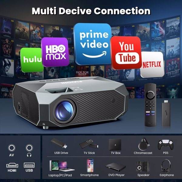Projector With 5G WiFi And Bluetooth, Native 1080P, Supports 4K, Suitable For Mobile Phones,PCs,TV Sticks,PS5 - Holy Mango Store