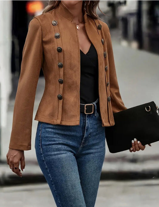 Women’s Retro Velvet Blazer – Double-Breasted Suede Jacket