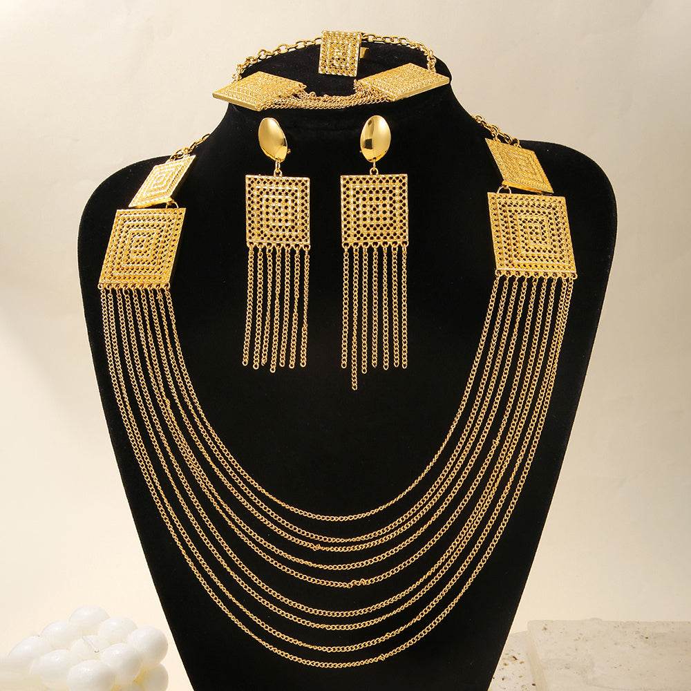 5pcs Fashion Ladies 18k Gold Plated Jewelry Set Tassel For Holiday Wear, Wedding Scene Jewelry, Multi-layered Temperament Wedding Jewelry - Holy Mango Store