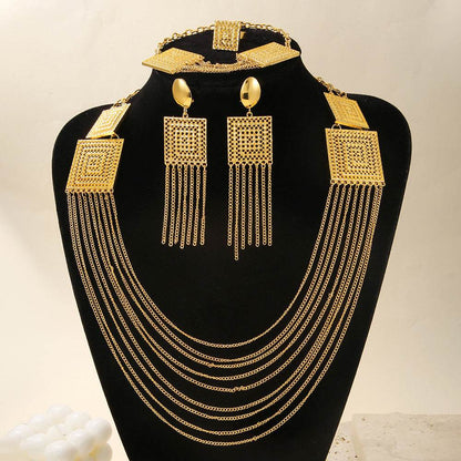 5pcs Fashion Ladies 18k Gold Plated Jewelry Set Tassel For Holiday Wear, Wedding Scene Jewelry, Multi-layered Temperament Wedding Jewelry - Holy Mango Store
