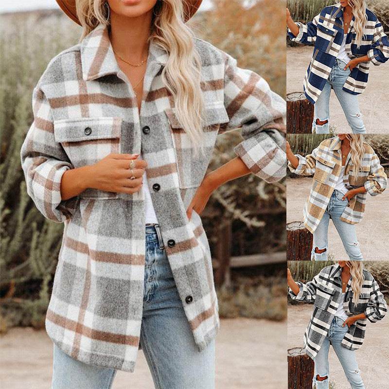 Plaid Button Flannel Woolen Shirt - Holy Mango Store