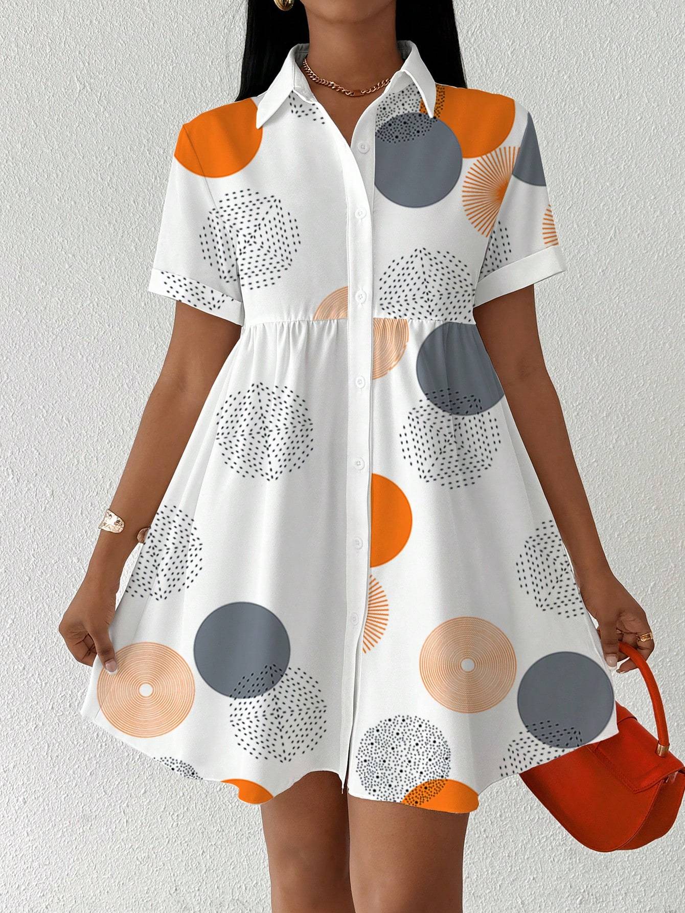 Button‑Front All‑Over Print Shirt Dress