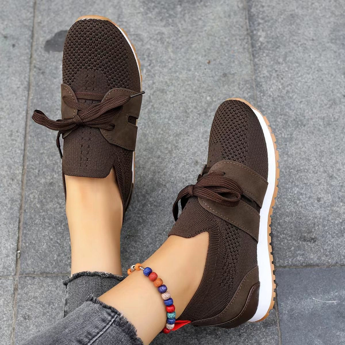 Women’s Mesh Lace-Up Flats – Breathable Wedge Walking Shoes