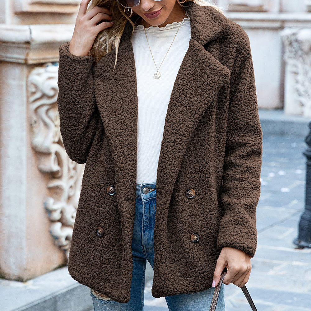 Fluffy Lapel Button Coat – Cozy Winter Outwear for Women